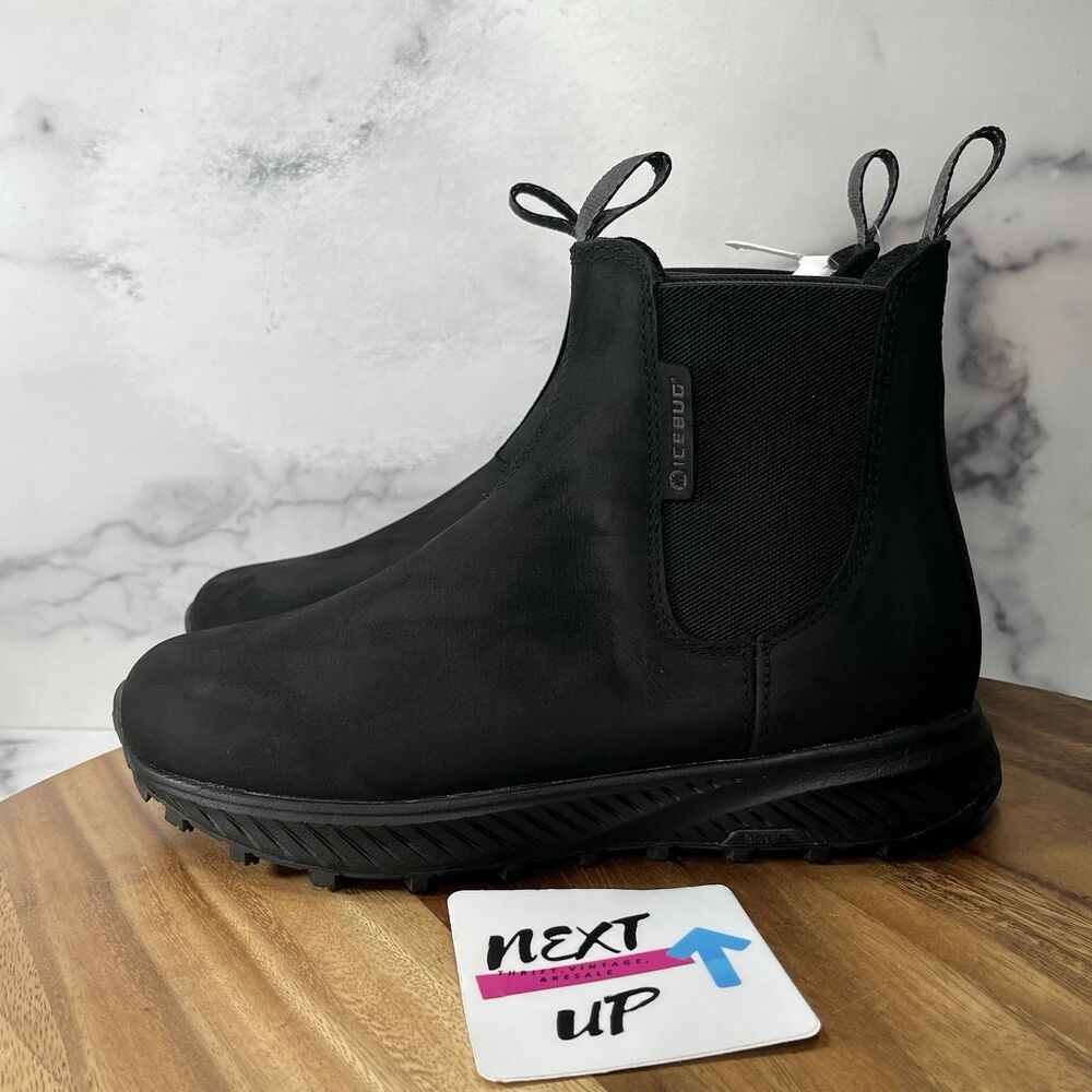 Womens 7-Icebug Nausta Biosole Black Leather Firm Grip Waterproof Chelsea Boots
